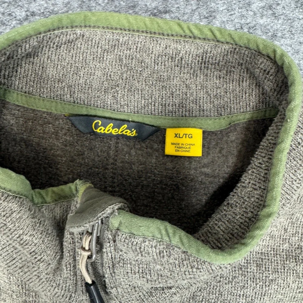 Cabelas Mens Fleece Full Zip Jacket XL Gray Green Trim Outdoor Casual‎